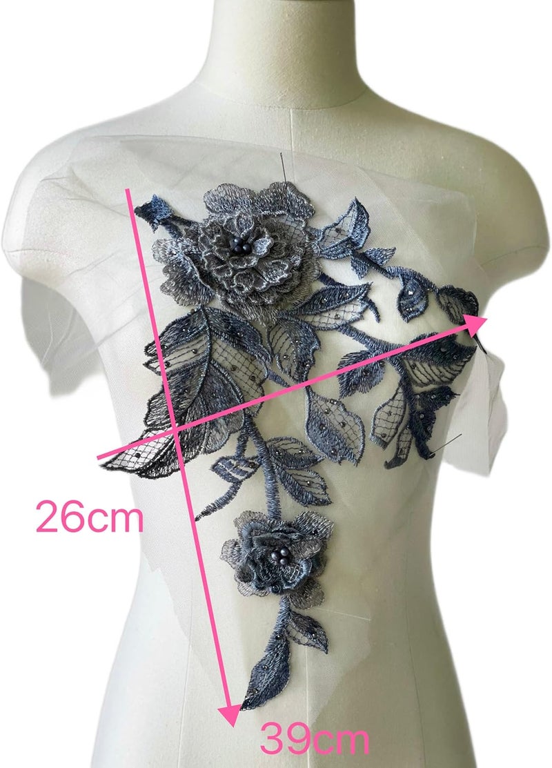 JRYYR Flower Embroidery Applique Patches, Handmade DIY Sew on 3D Flower Appliques for Clothing,Dresses, Dance Costumes, Bags, Home Decor (Gray Blue-B) - Image 4
